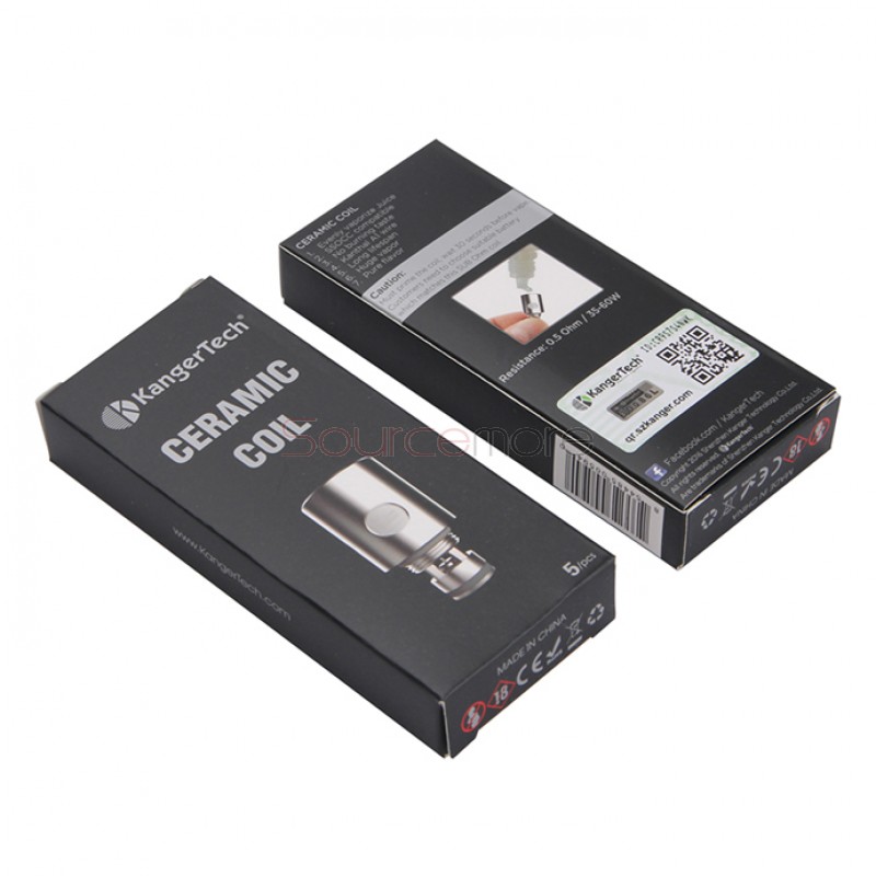 Kanger Ceramice Replacement Coil Head with Kanthal A1 Wire Support 35W-60W for Subtank and Toptank 5pcs-0.5ohm