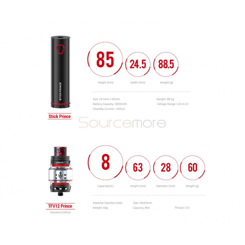 Smok Stick Prince Kit 3000mah Stick Prince Battery with 8ml TFV12 Prince Tank-Blue